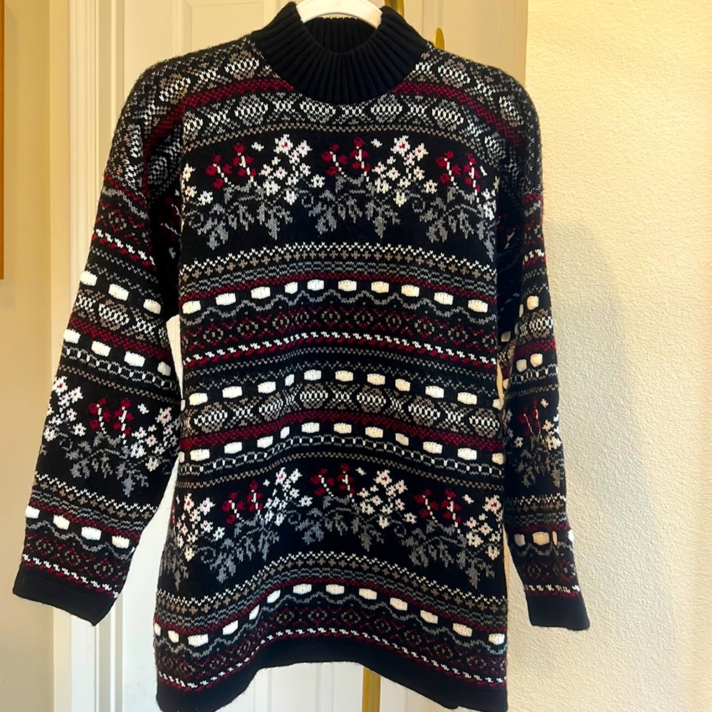 Vintage multicolor, mock neck Bugle Boy for Women acrylic Nordic sweater